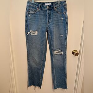 Garage denim EUC ex-boyfriend distressed straight leg frayed hem jeans Size 0